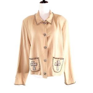 Double D Ranch Texas Studded Concho Crosses Detail Button Front Blazer Jacket M